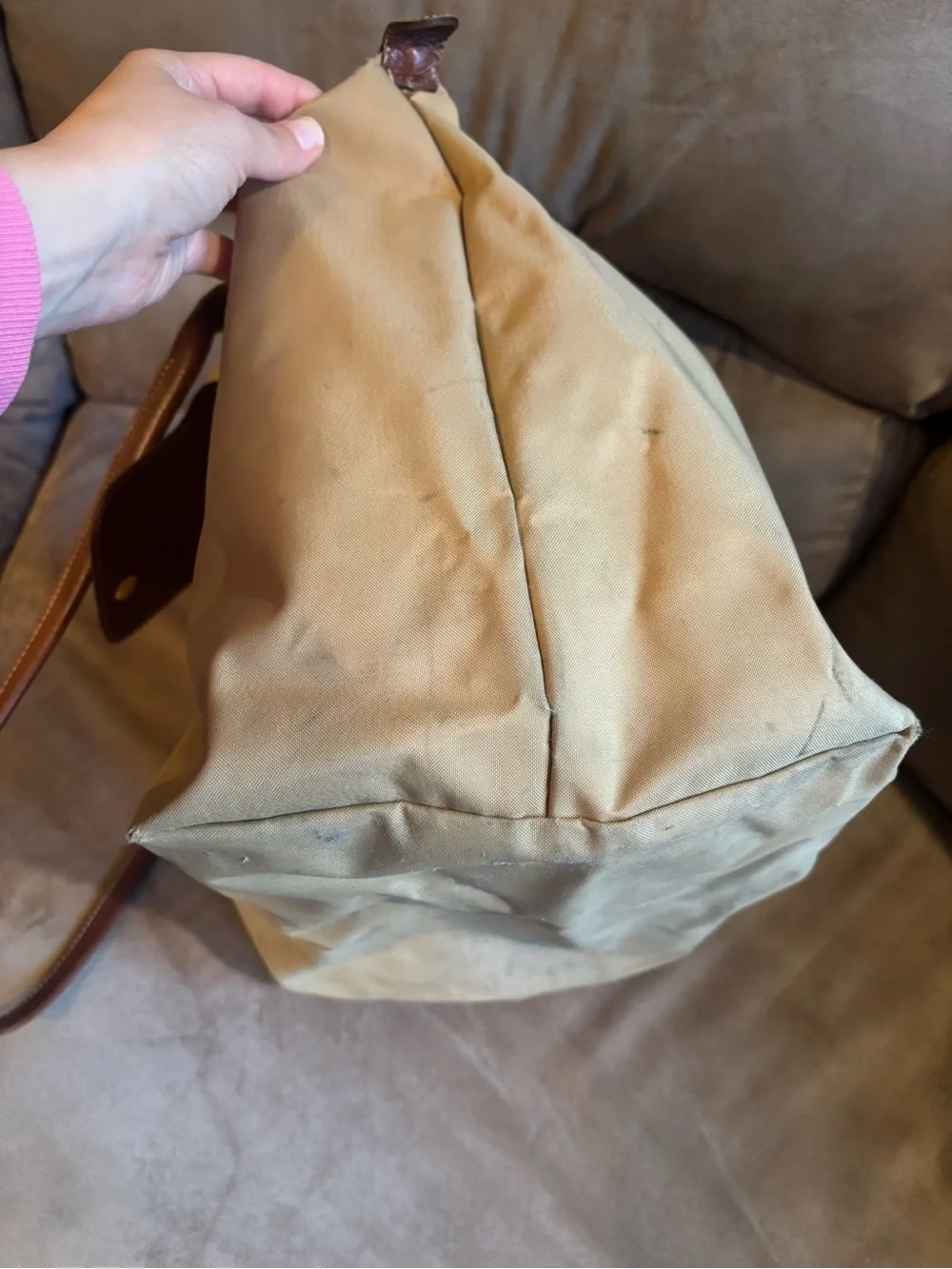 Longchamp Large Le Pliage Tote (Fawn with brown trim & gold hardware)
